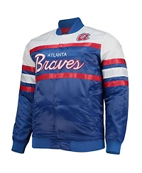 Men's Mitchell & Ness Navy, Red Atlanta Braves Big and Tall Coaches Satin Full-Snap Jacket