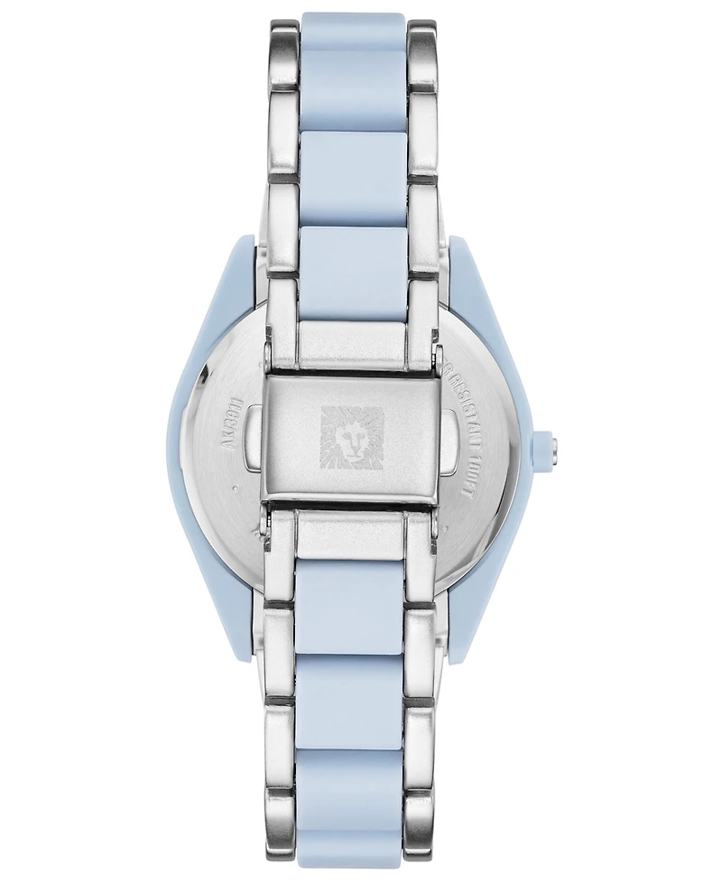 Anne Klein Women's Silver-Tone and Light Blue Solar Ocean Work Plastic Bracelet Watch, 38.5mm