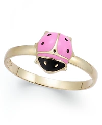 Children's Pink and Black Epoxy Ladybug Ring in 14k Gold