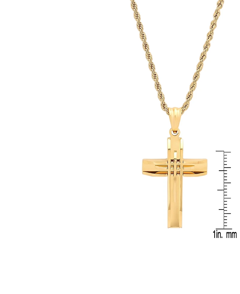 Steeltime 18k Gold Plated Stainless Steel Cut Accented Cross Pendant