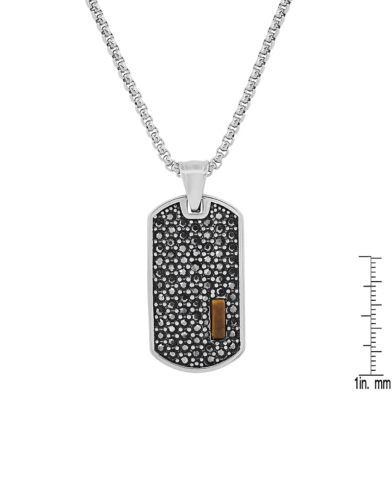 Steeltime Men's Stainless Steel Simulated Diamonds and Tiger Eye Dog Tag Pendant