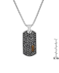 Steeltime Men's Stainless Steel Simulated Diamonds and Tiger Eye Dog Tag Pendant