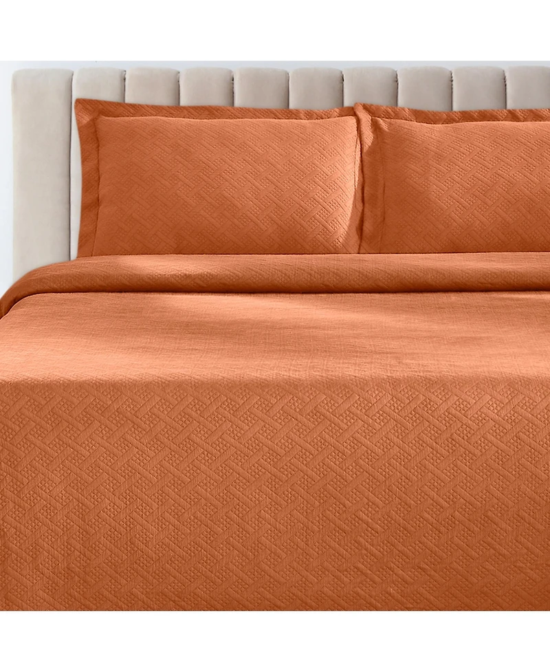Superior 100% Cotton Basketweave Matelasse All-Season -piece Coverlet Set