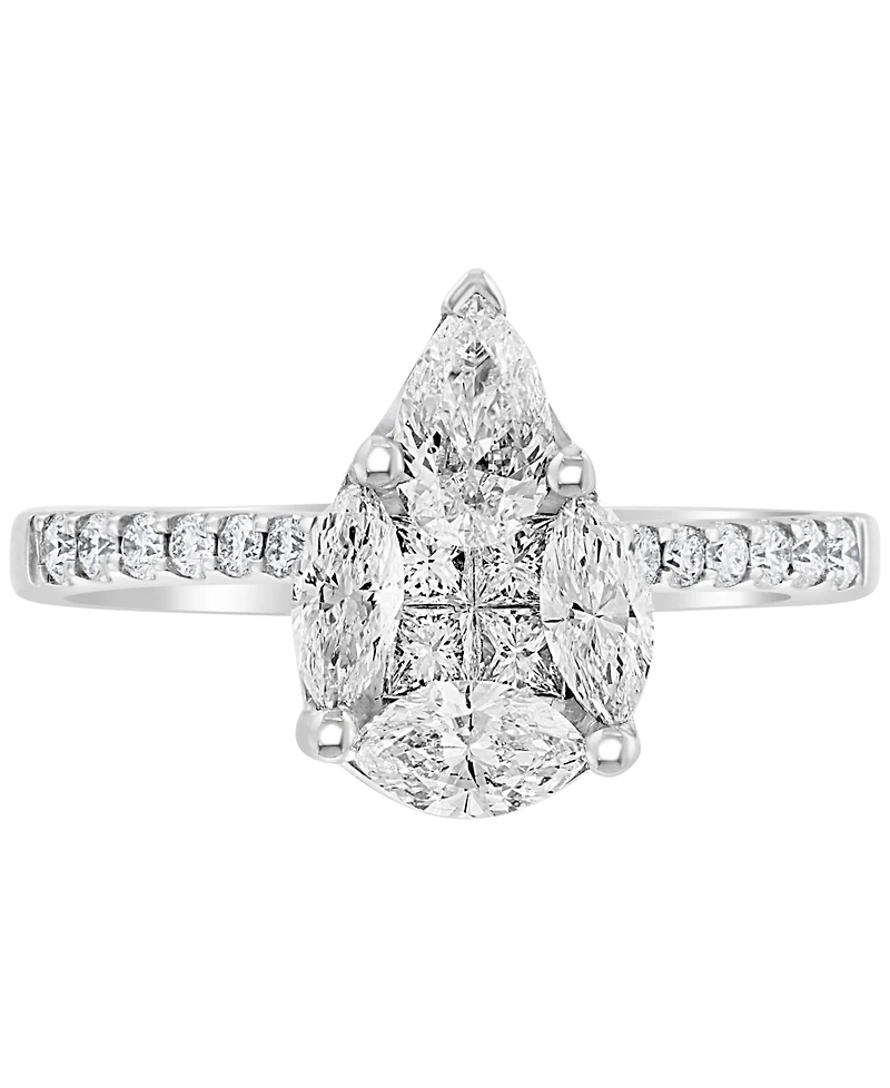 Effy Diamond Pear Shaped Cluster Engagement Ring (1-1/5 ct. t.w.) in 14k White Gold