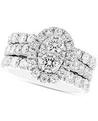 Diamond Oval Cluster 3-Pc Bridal Set (3 ct. t.w.) in 14k White Gold