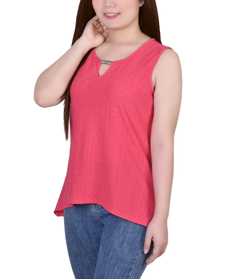 Women's Sleeveless Knit Eyelet Top with Hardware