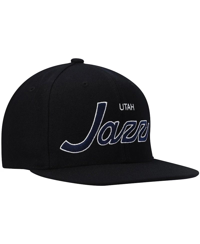 Men's Mitchell & Ness Black Utah Jazz Hardwood Classics Script 2.0 Snapback Hat