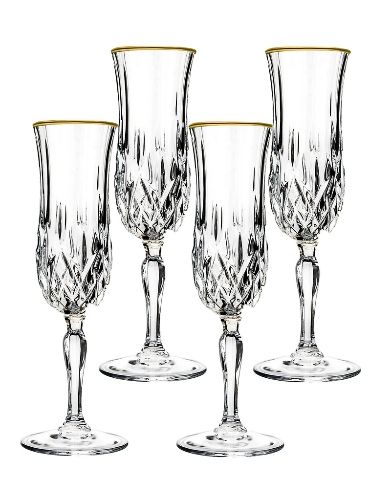 Opera Gold Collection 4 Piece Crystal Flute Glass with Gold Rim Set