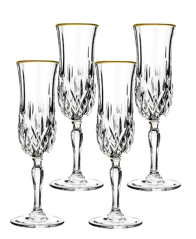 Opera Gold Collection 4 Piece Crystal Flute Glass with Gold Rim Set