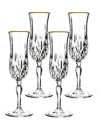 Opera Gold Collection 4 Piece Crystal Flute Glass with Gold Rim Set