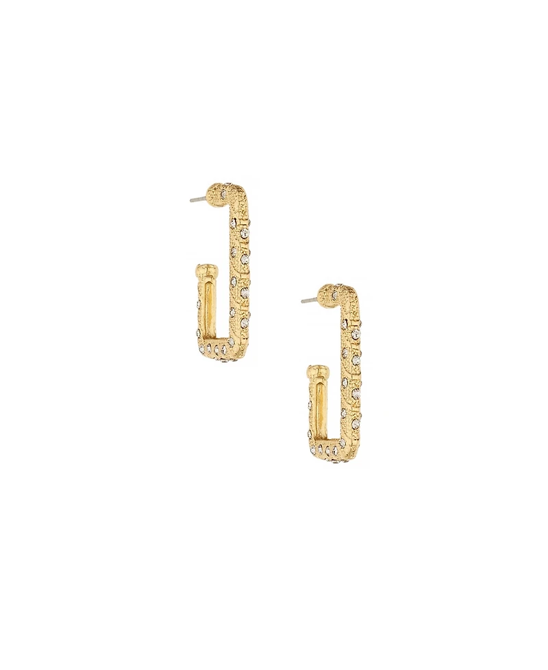 Ettika 18k Gold-Plated Pave-Studded Rectangle Hoop Earrings