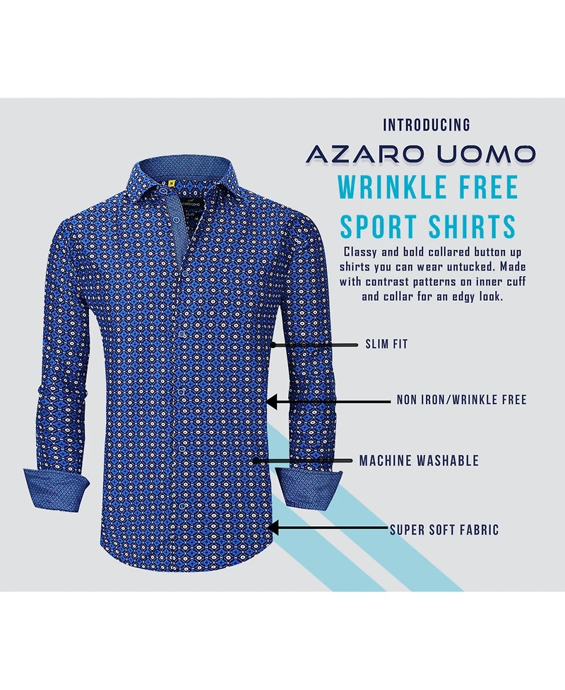 Men's Business Geometric Long Sleeve Button Down Shirt