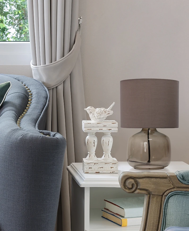 Simple Designs Glass Table Lamp with Fabric Shade, Green with White Shade