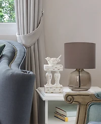 Simple Designs Glass Table Lamp with Fabric Shade, Green with White Shade