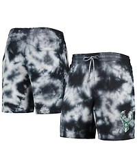 Men's New Era Black Milwaukee Bucks Fleece Tie-Dye Shorts