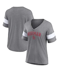 Women's Fanatics Heathered Gray Oklahoma Sooners Arched City Sleeve-Striped Tri-Blend V-Neck T-shirt