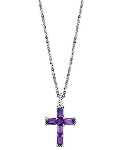 Effy Amethyst Cross 18" Pendant Necklace (5 ct. t.w.) in Sterling Silver