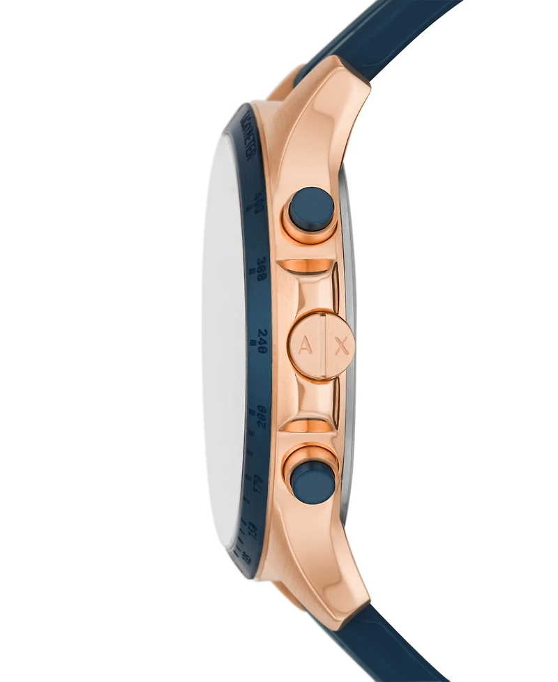 Men's Chronograph in Rose Gold-tone Plated Stainless Steel with Navy Silicone Strap Watch, 46mm