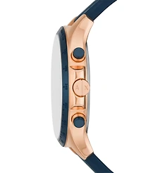 Men's Chronograph in Rose Gold-tone Plated Stainless Steel with Navy Silicone Strap Watch, 46mm