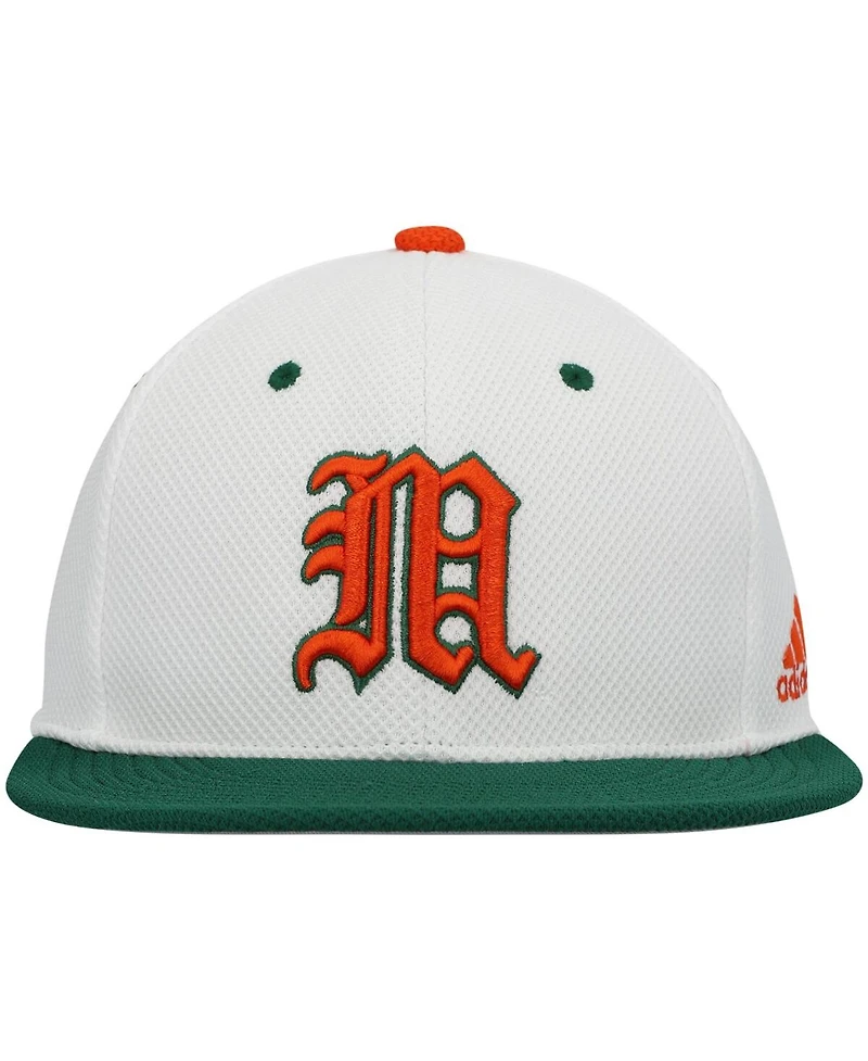 Men's adidas White and Miami Hurricanes On-Field Baseball Fitted Hat