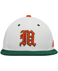 Men's adidas White and Miami Hurricanes On-Field Baseball Fitted Hat