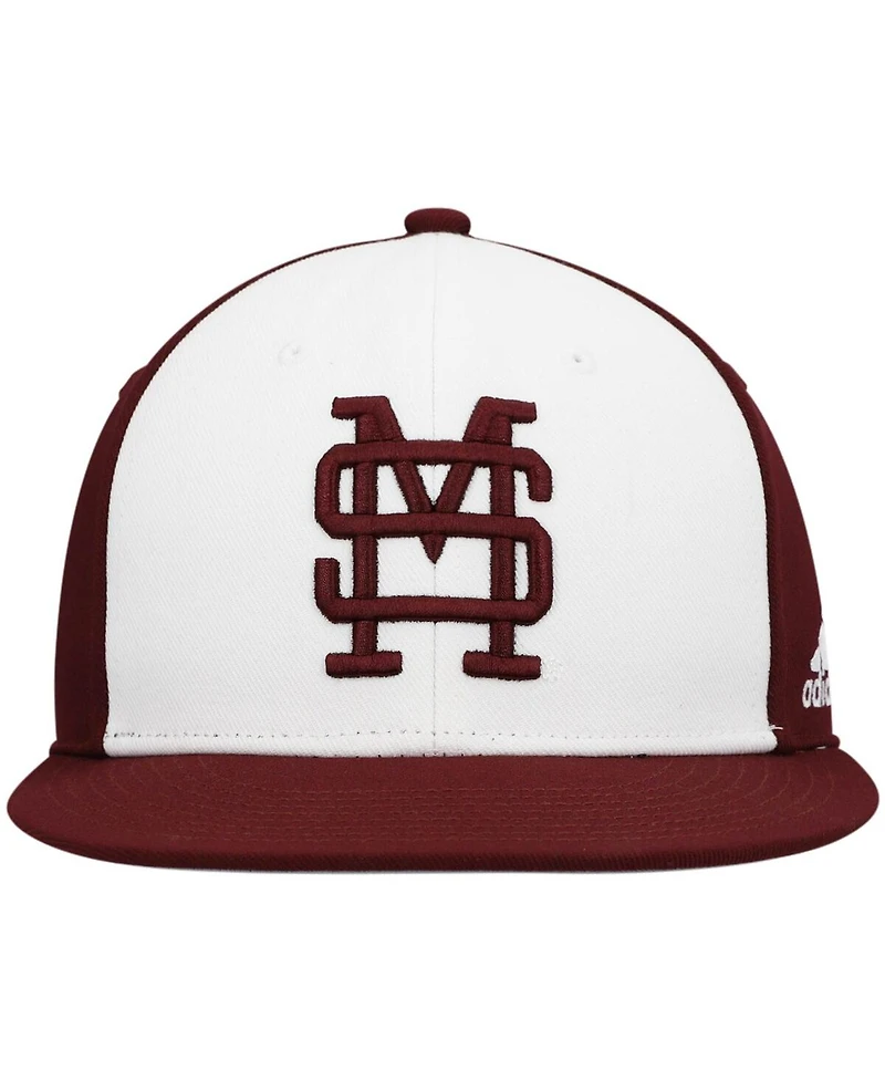 Men's adidas White and Maroon Mississippi State Bulldogs Team On-Field Baseball Fitted Hat