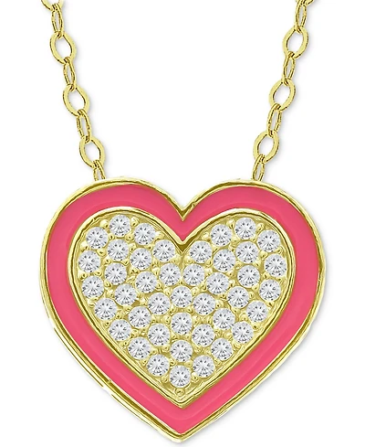 Giani Bernini Cubic Zirconia & Enamel Heart Pendant Necklace, 16" + 2" extender, Created for Macy's