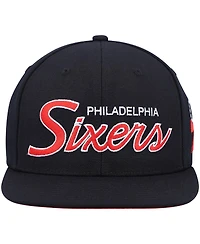 Men's Mitchell & Ness Black Philadelphia 76Ers Hardwood Classics Script 2.0 Snapback Hat