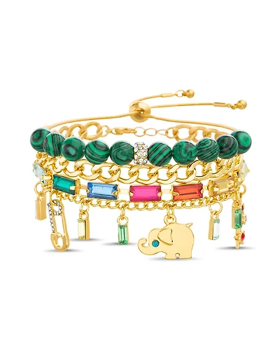kensie Mixed Chain Elephant Star Rainbow Charm Beaded Bracelet Set