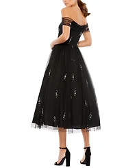 Mac Duggal Women's Imitation-Pearl Embellished Off-The-Shoulder A-Line Dress