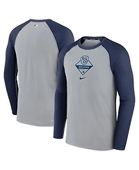 Men's Nike Gray, Navy Milwaukee Brewers Game Authentic Collection Performance Raglan Long Sleeve T-shirt