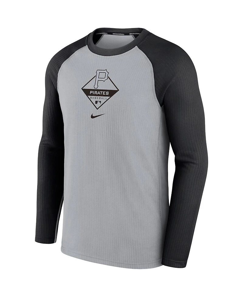 Men's Nike Gray, Black Pittsburgh Pirates Game Authentic Collection Performance Raglan Long Sleeve T-shirt