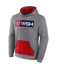 Men's Fanatics Heathered Gray, Red Washington Nationals Iconic Steppin Up Fleece Pullover Hoodie