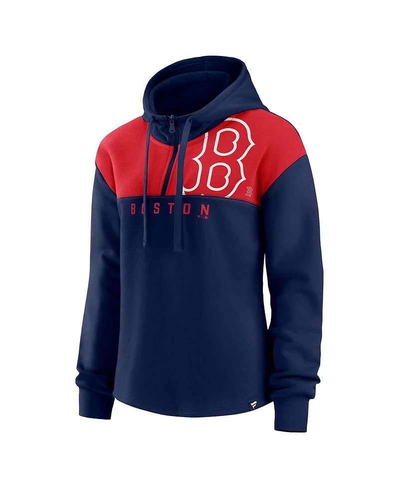 Women's Fanatics Navy Boston Red Sox Iconic Overslide Color-Block Quarter-Zip Hoodie