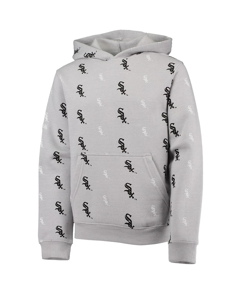 Big Boys Stitches Heathered Gray Chicago White Sox Allover Print Pullover Hoodie