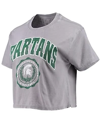 Women's Pressbox Heathered Gray Michigan State Spartans Edith Vintage-Like Burnout Crop T-shirt