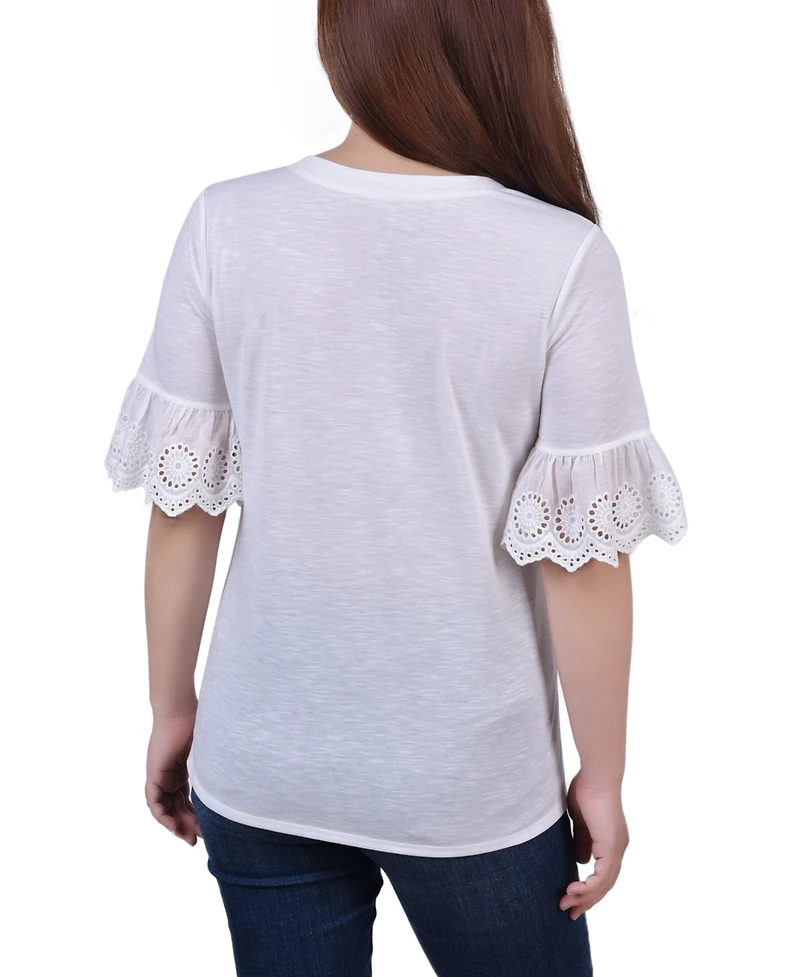 Petite Short Bell Sleeve Slubbed Top