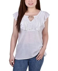 Petite Sleeveless Flutter Yoke Blouse