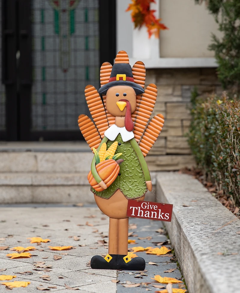 Glitzhome Thanksgiving Metal Turkey Yard Stake, Standing Decor or Hanging Decor, 36"