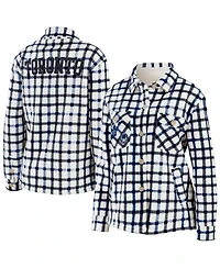 Women's Wear by Erin Andrews Oatmeal Toronto Maple Leafs Plaid Button-Up Shirt Jacket