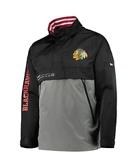 Men's Tommy Hilfiger Black, Gray Chicago Blackhawks Anorak Quarter-Zip Hoodie Jacket