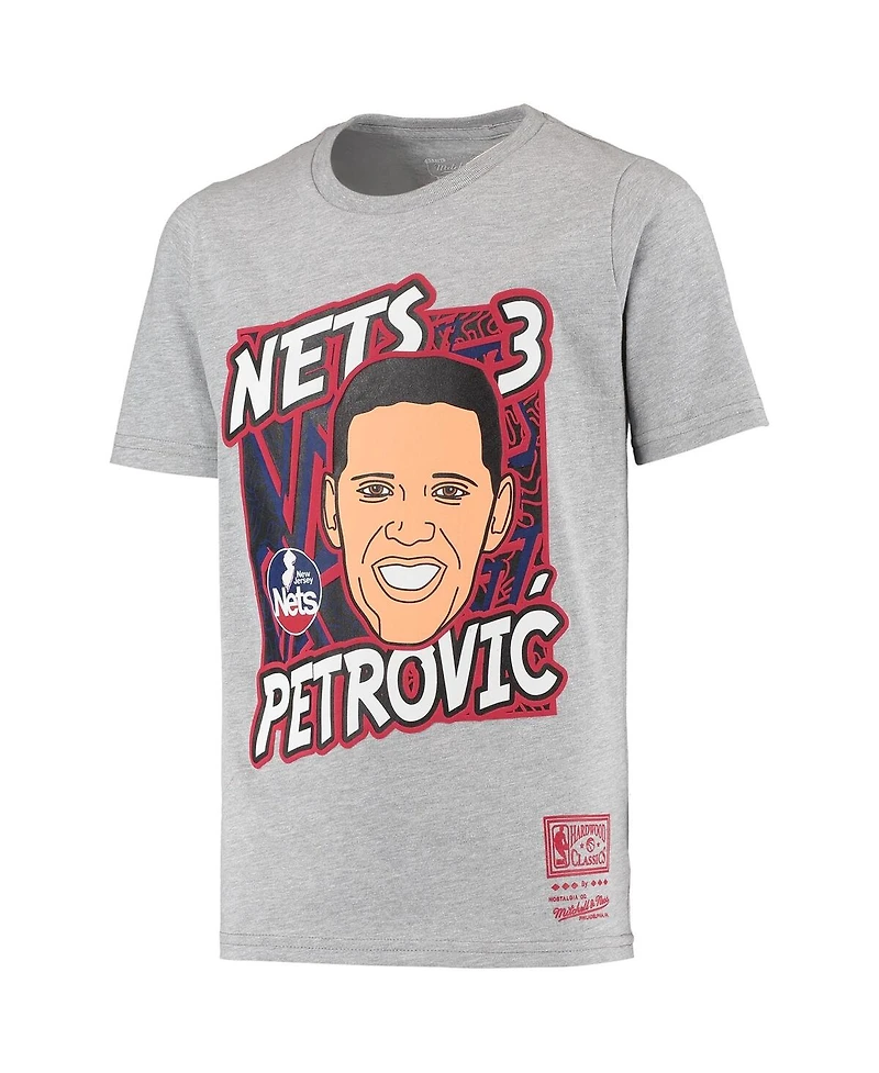 Big Boys Mitchell & Ness Drazen Petrovic Heathered Gray New Jersey Nets Hardwood Classics King of the Court Player T-shirt