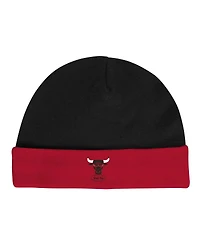 Infant Boys and Girls Mitchell & Ness Black, Red Chicago Bulls Hardwood Classics Bodysuits and Cuffed Knit Hat Set