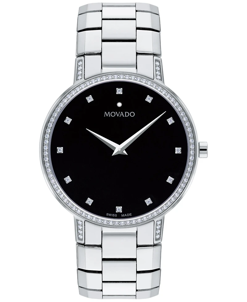 Movado Men's Swiss Faceto Diamond (3/8 ct. t.w.) Stainless Steel Bracelet Watch 39mm