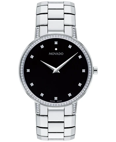 Movado Men's Swiss Faceto Diamond (3/8 ct. t.w.) Stainless Steel Bracelet Watch 39mm