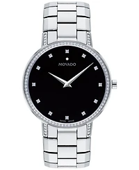 Movado Men's Swiss Faceto Diamond (3/8 ct. t.w.) Stainless Steel Bracelet Watch 39mm
