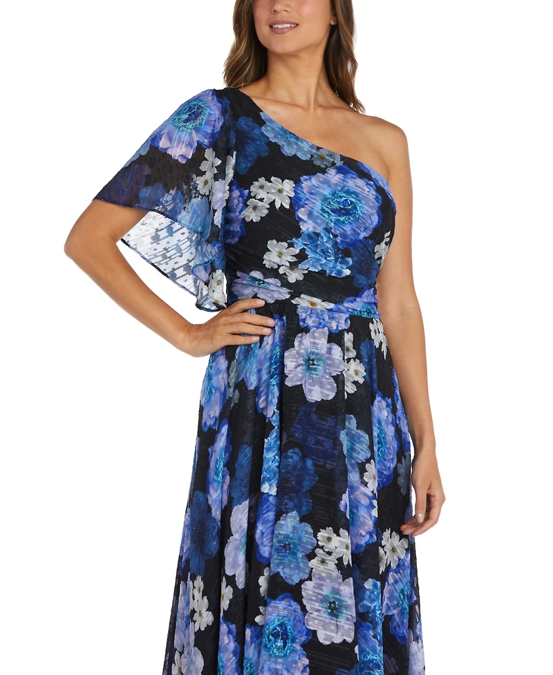 Nightway Petite One-Shoulder Handkerchief-Hem Dress