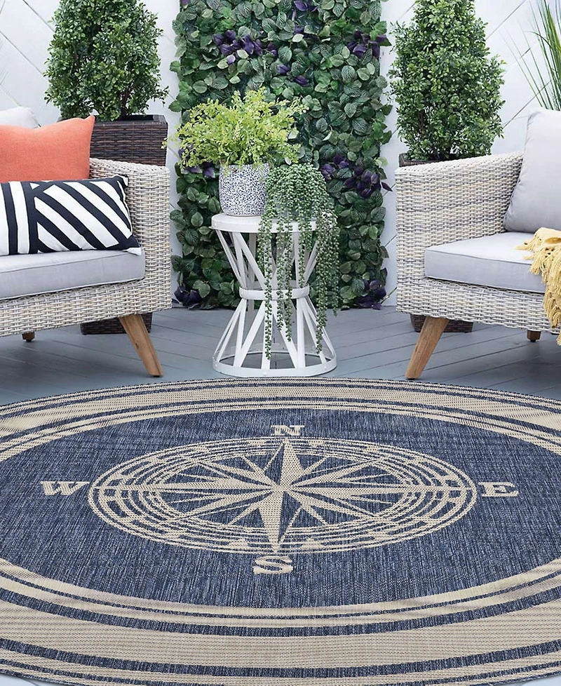 Lr Home Shoreline Srl-871 7'6" x 7'6" Round Outdoor Area Rug
