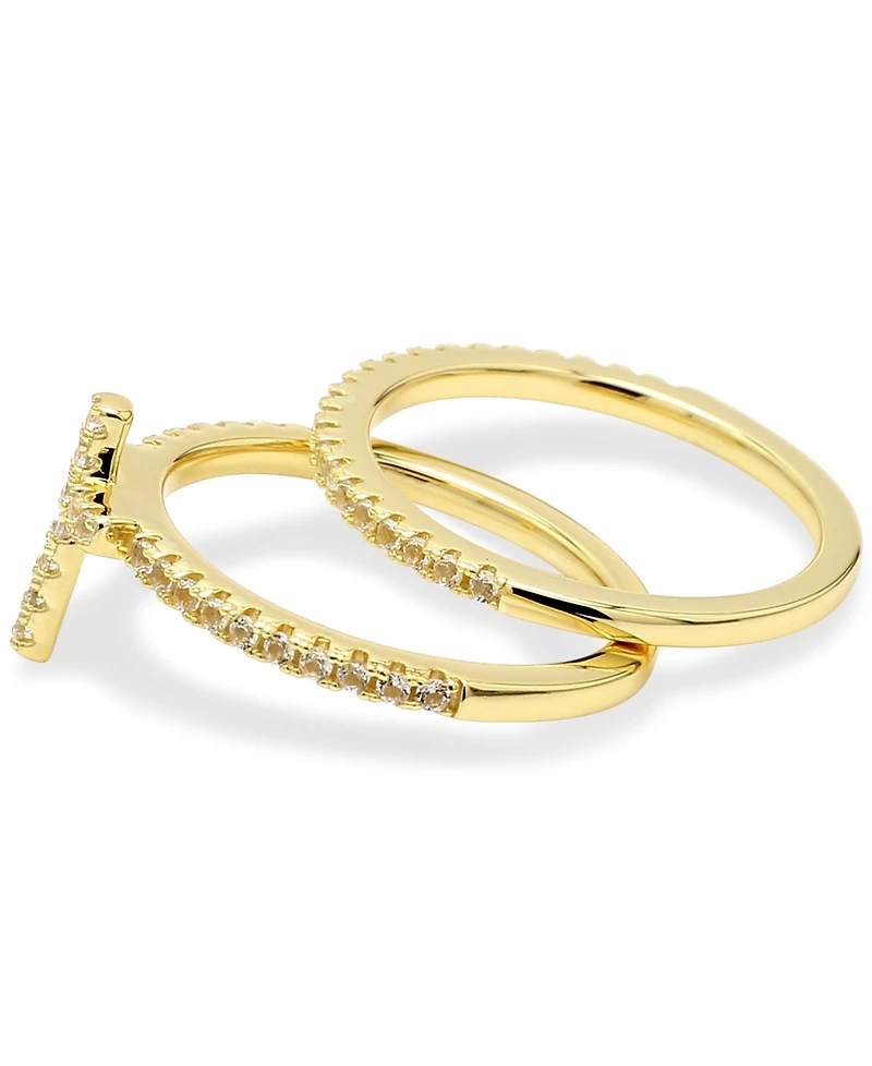 2-Pc. Set White Topaz Cross Ring & Band (1/4 ct. t.w.) in 14k Gold-Plated Sterling Silver