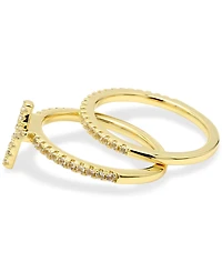 2-Pc. Set White Topaz Cross Ring & Band (1/4 ct. t.w.) in 14k Gold-Plated Sterling Silver